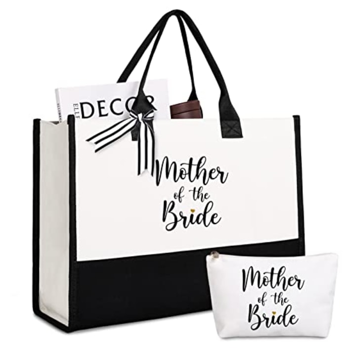Lamyba Mother of the Bride Gifts,Mother of the Bride Tote Bag With Makeup Bag,Bridal Shower Gifts,Black and White