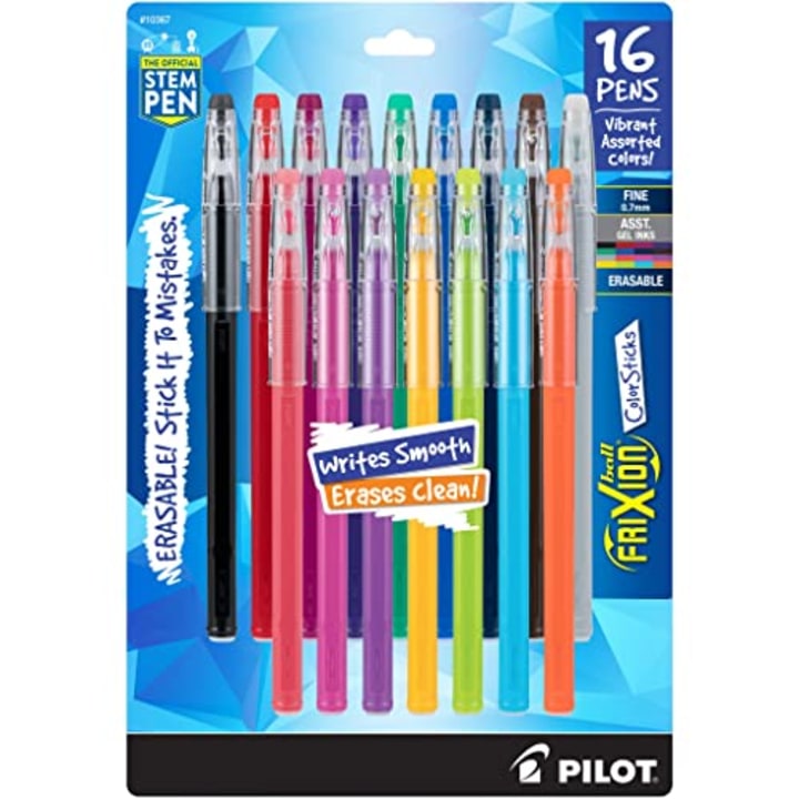 PILOT FriXion ColorSticks Erasable Gel Ink Stick Pens, Fine Point, Assorted Color Inks, 16-Pack (10367)