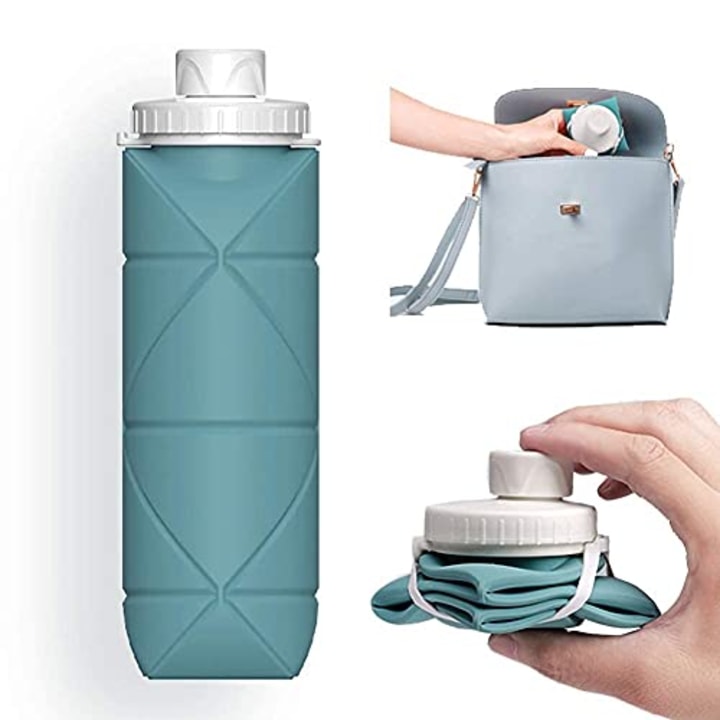 SPECIAL MADE Collapsible Water Bottles Leakproof Valve Reusable BPA Free Silicone Foldable Travel Water Bottle for Gym Camping Hiking Travel Sports Lightweight Durable 20oz Dark Green