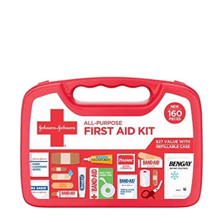 Johnson &amp; Johnson All-Purpose Portable Compact Emergency First Aid Kit, 160 pc