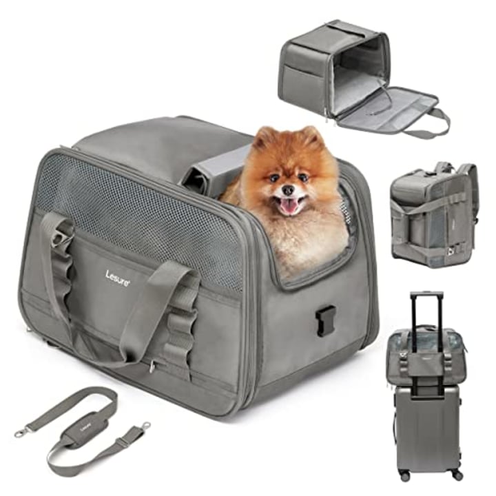 Lesure Dog Carrier Pet Carrier - Airline Approved Cat Carrier, TSA Soft-Sided Backpack for Small Medium Dogs and Cats of 15 lbs, Grey