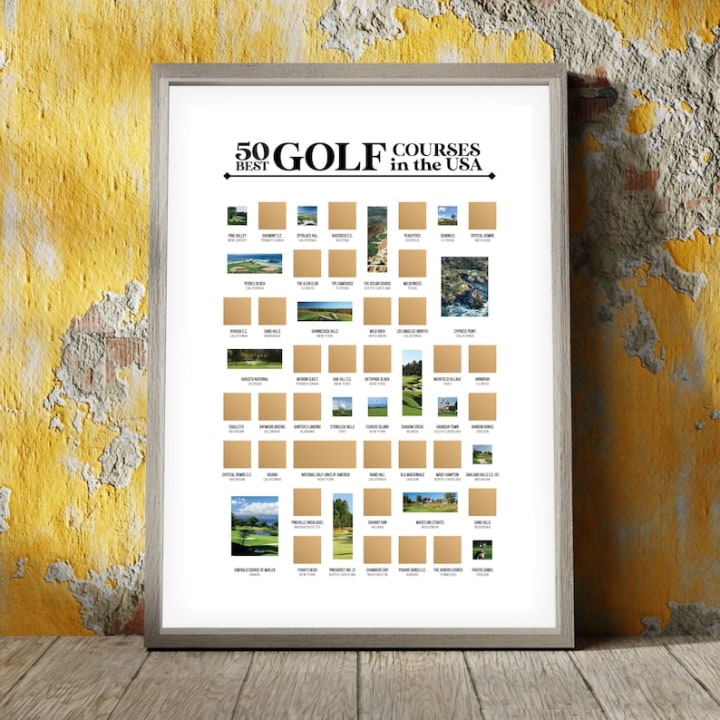 50 Best Golf Courses in the USA Scratch Off Poster - The Golf Course Bucket List - A great gift for golfers!