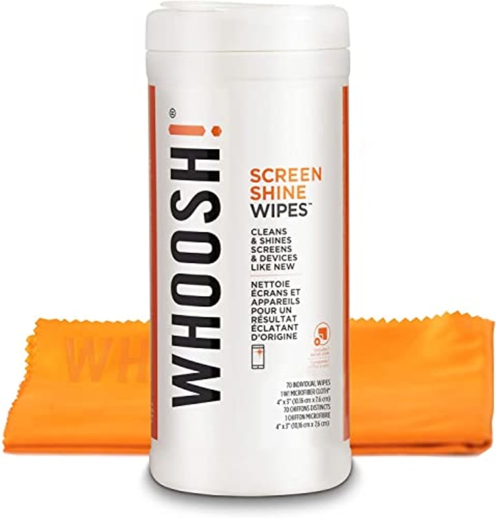 WHOOSH! Electronic Wipes,Screen Cleaner Wipes [70 Wipes]- for All Screens and Tech Devices ;Smartphones, iPads, Eyeglasses, e-Readers, Touchscreen &amp; TVs (70 Ct W/Big Cloth)