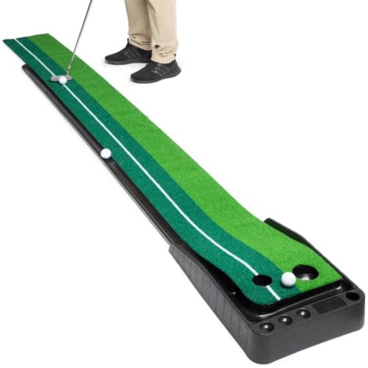 Abco Tech Indoor Golf Putting Green - Portable Mat with Auto Ball Return Function - Mini Golf Practice Training Aid, Game and Gift for Home, Office, Outdoor Use - 3 Bonus Balls