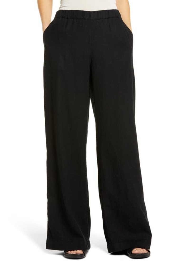 Wide Leg Pull-On Linen Blend Pants