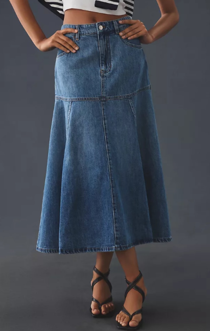 Amazon.com: KYHATS Spring Summer Women Embroidery Denim Skirts Lady Elastic  Waist Lace-up A-line Long Jean Skirt for Date Shopping (Color : Blue, Size  : Medium) : Clothing, Shoes & Jewelry