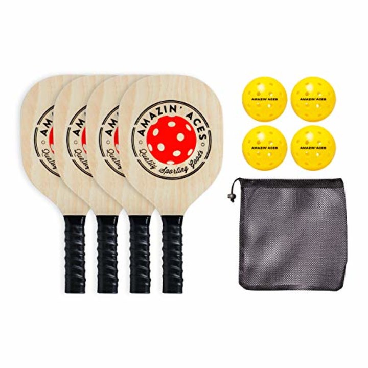 Amazin&#039; Aces Pickleball Paddles - Pickleball Set - USAPA-Approved Pickleball Rackets for All Levels and Ages (Wood)