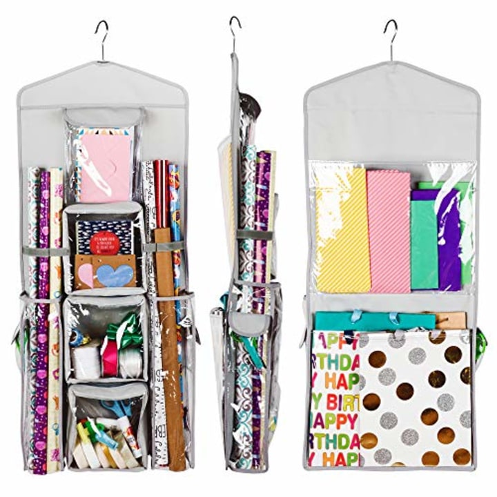 Regal Bazaar Double-Sided Hanging Gift Bag and Gift Wrap Organizer (Light Grey)