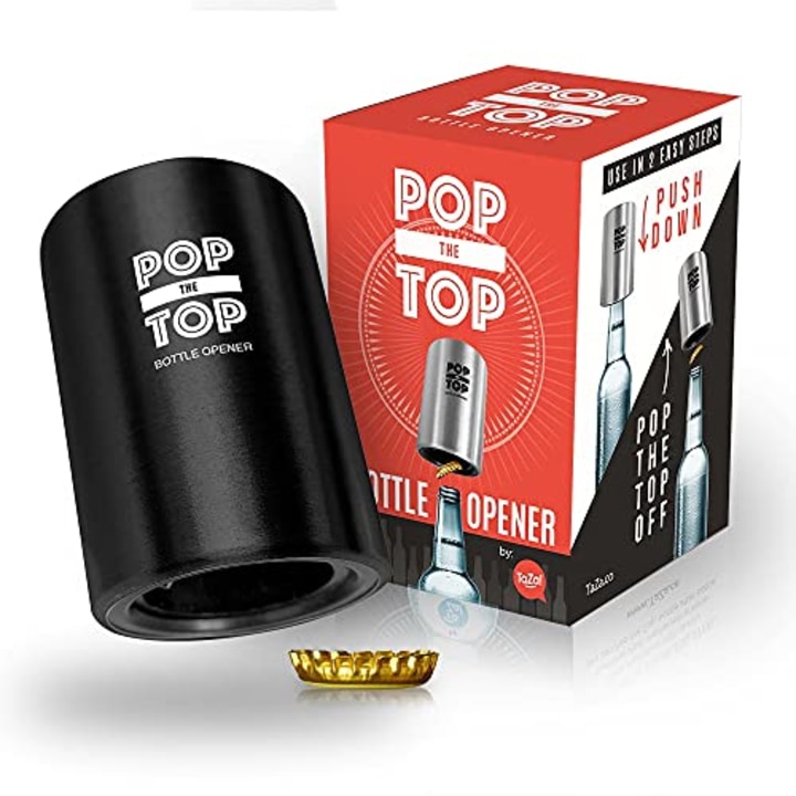 PoptheTop Automatic Beer Bottle Opener : (Stainless) - Great gift - Bottle cap collector best find! Push down &amp; bottle caps pops off. No bending or damage to caps.