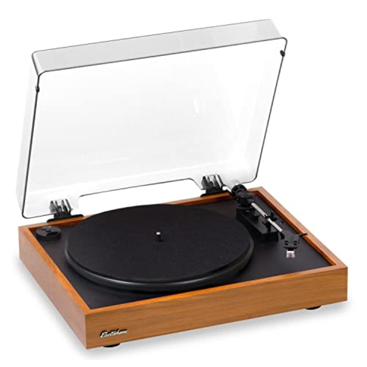 Electrohome Montrose Vinyl Record Player 2-Speed Belt-Drive Turntable, with Audio-Technica Stylus, Speed Control Motor, Built-in Preamp, Wood Plinth, Anti-resonant Platter, Auto-Stop (RR35)
