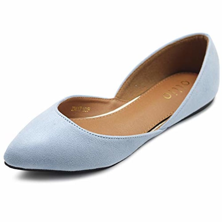 Ollio Women&#039;s Shoes Faux Suede Slip On Comfort Light Pointed Toe Ballet Flats ZM1710F (7 B(M) US, Greyish Blue)