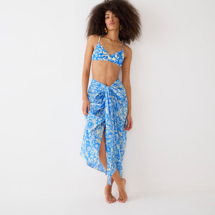 Draped sarong in blue floral
