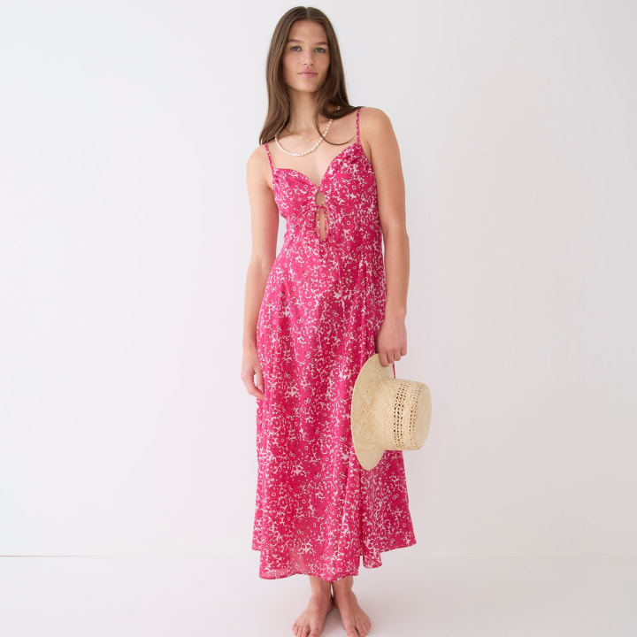 Cotton voile keyhole cover-up maxi dress in blushing meadow