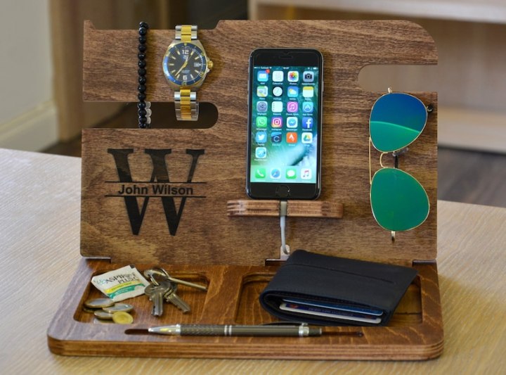 Wooden Docking Station, Anniversary Gifts for Men, Gifts for him, Personalized Mens Gift, Mens Anniversary Gift, Boyfriend Gift, Wood Valet