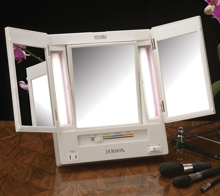 Tri-Fold Two-Sided Lighted Makeup Mirror