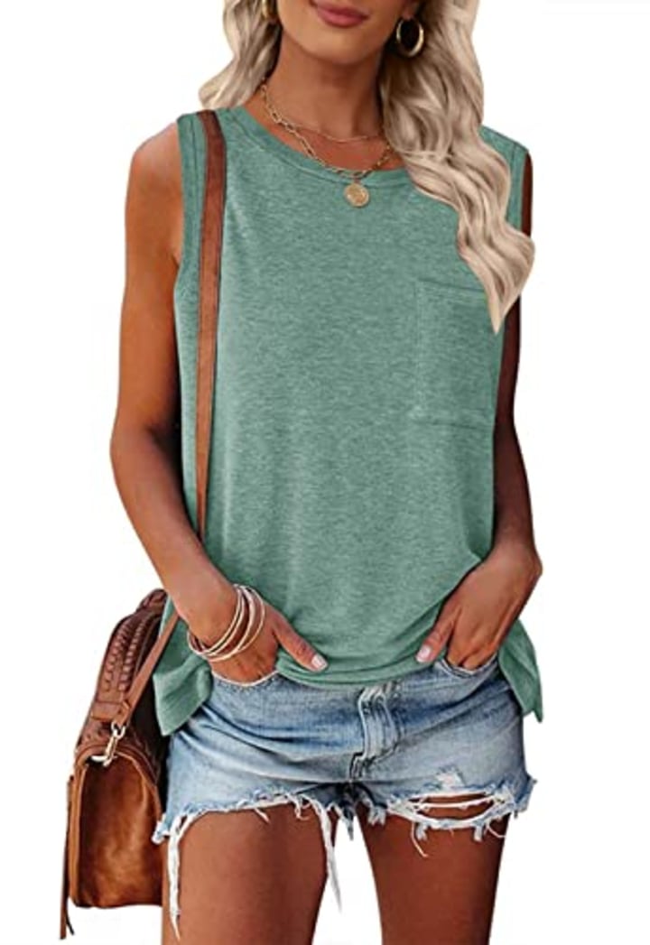 TECREW Women&#039;s Summer Sleeveless Crew Neck Tank Tops Casual Basic T Shirts Blouse Green