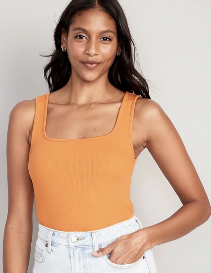 Fitted Square-Neck Ultra-Cropped Rib-Knit Tank Top