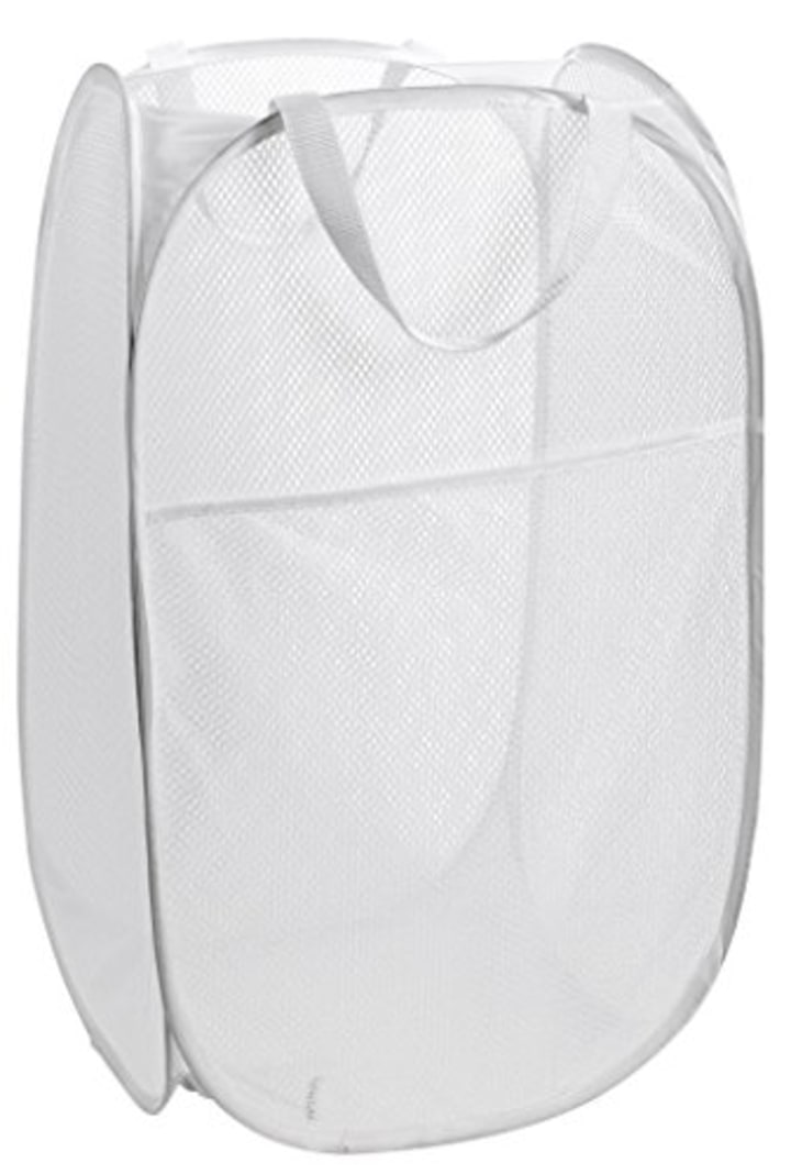 Handy Laundry Mesh Popup Hamper - Foldable Lightweight Basket for Washing - Durable Clothing Storage for Kids Room, Students College Dorm, Home, Travel &amp; Camping - White Pop-up Clothes Hamper