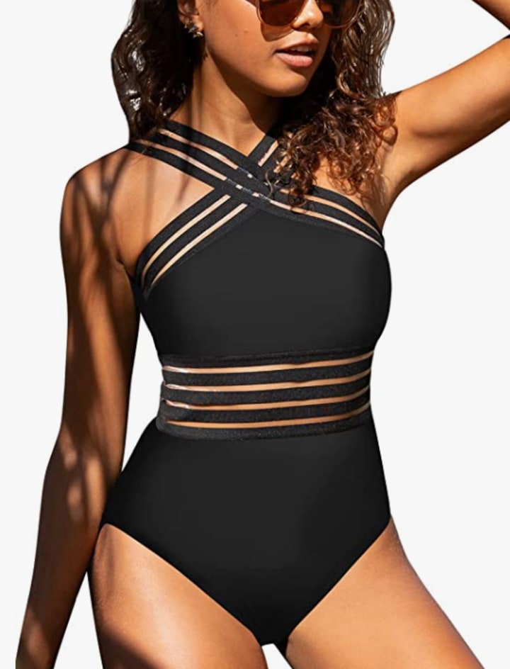 Women's One Piece Front Crossover Swimsuit