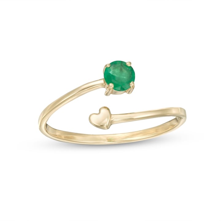 Emerald and Polished Heart Open Wrap Ring