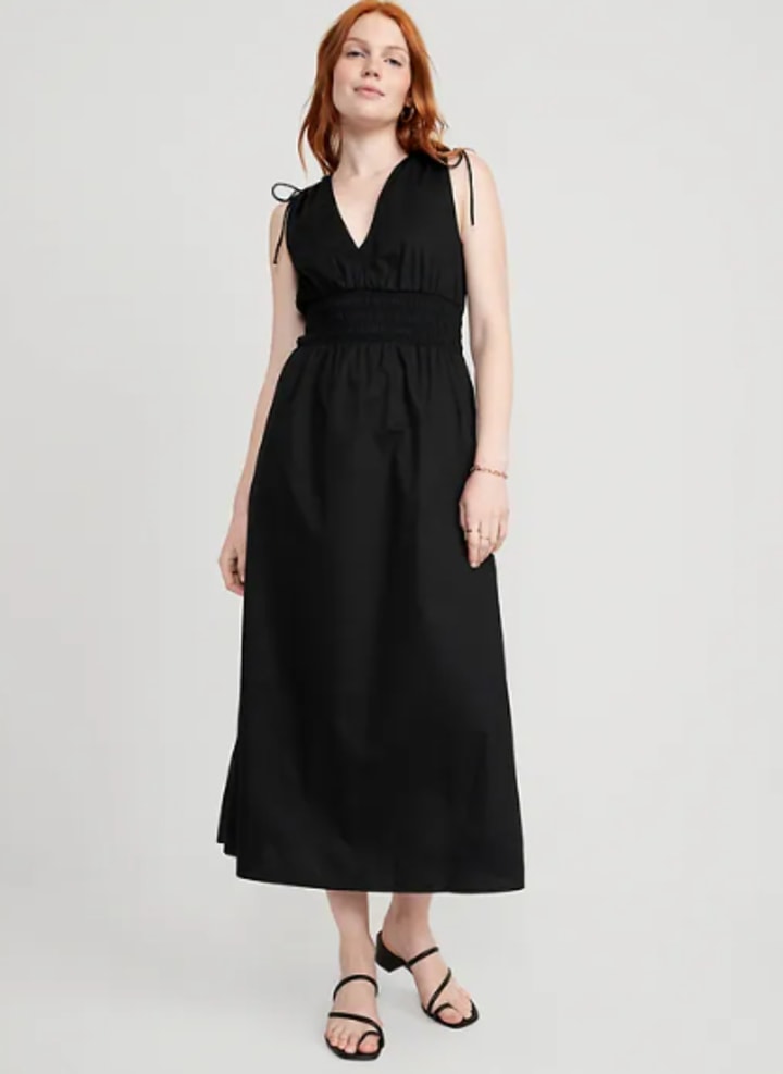 Fit & Flare Sleeveless Tie-Shoulder Smocked Maxi Dress