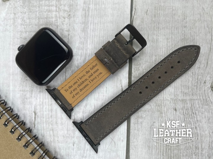 Leather Apple Watch Band, 38mm 40mm 42mm 44mm, Engraved iWatch Strap Series 7 6 5 4 3 2 SE, Personalization Watch Band,