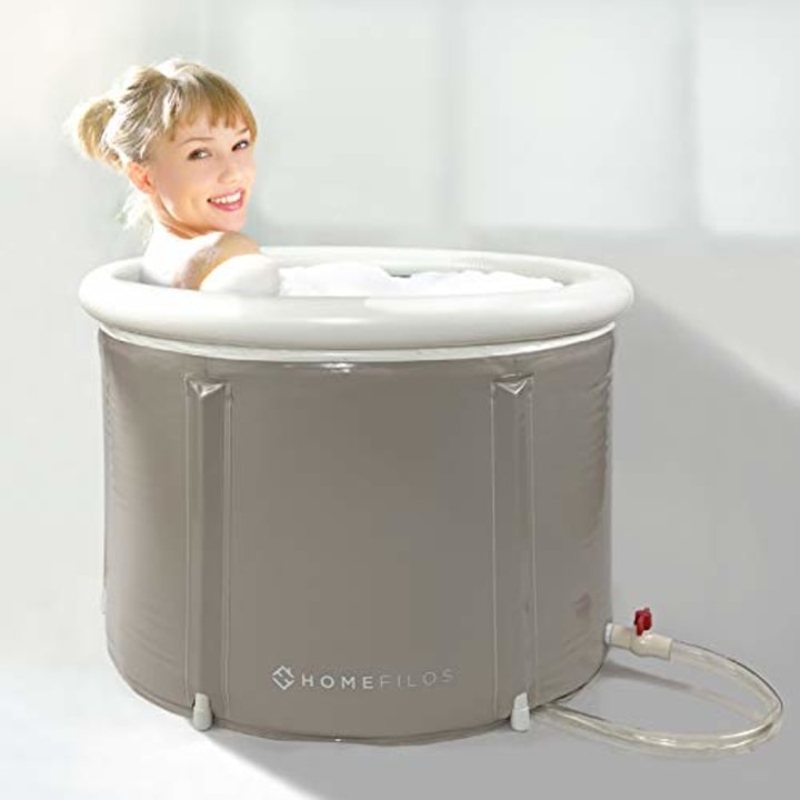Portable Bathtub (Small) by Homefilos, Japanese Soaking Bath Tub for Shower Stall, Inflatable Flexible Plastic Adult Size Foldable Ofuro