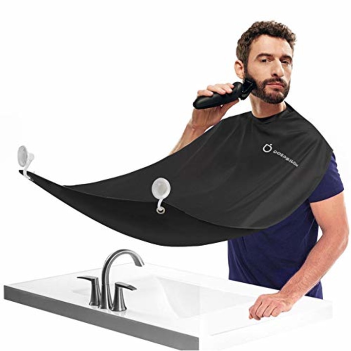 Beard Bib Apron Beard Catcher for Shaving and Trimming, Grooming Cape Apron Catcher, Non-Stick Beard Cape Shaving Cloth, Waterproof, with Strong Suction Cups, Best Beard Trimming Gift for Men - Black