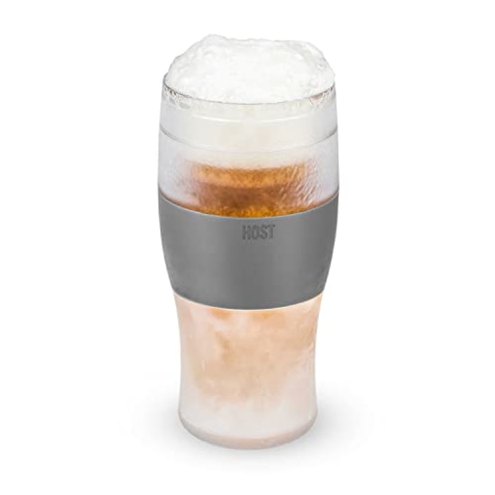 Host Freeze Beer Glass, Freezer Gel Chiller Double Wall Plastic Frozen Pint Glass, Set of One, 16 oz, Grey