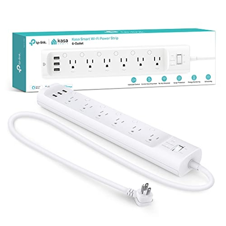 Kasa Smart Plug Power Strip HS300, Surge Protector with 6 Individually Controlled Smart Outlets and 3 USB Ports, Works with Alexa &amp; Google Home, No Hub Required , White