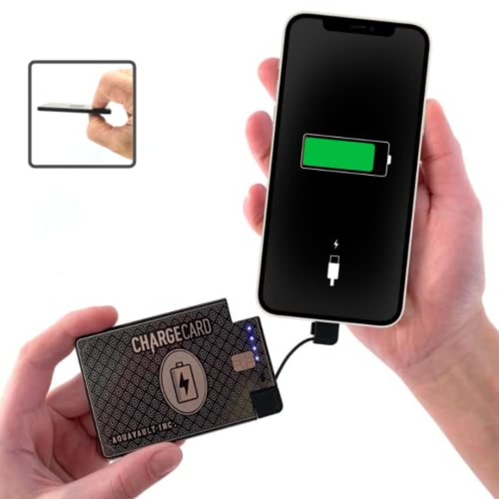 ChargeCard Portable Phone Charger &amp; Power Bank - Fast Charging and Compact - Interchangeable Cables (Lightning, USB-C, Micro USB) - For iPhone and Android - Credit Card Sized Phone Battery Pack
