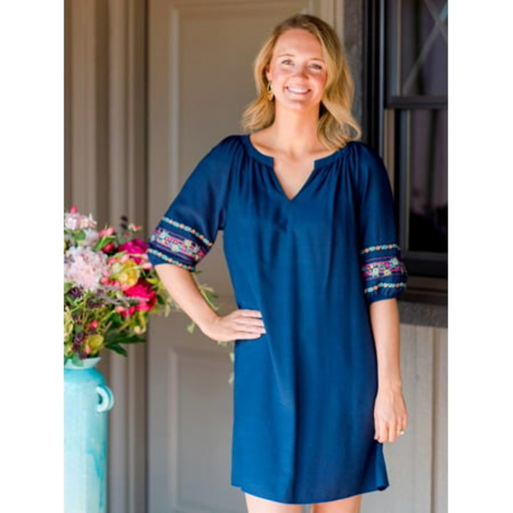 The Pioneer Woman Embroidered Elbow Sleeve Dress, Women&#039;s