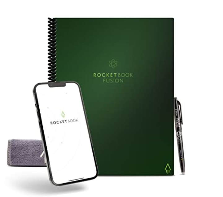 Rocketbook Fusion Smart Reusable Notebook - Calendar, To-Do Lists, and Note Template Pages with 1 Pilot Frixion Pen &amp; 1 Microfiber Cloth Included - Terrestrial Green Cover, Letter Size (8.5&quot; x 11&quot;)