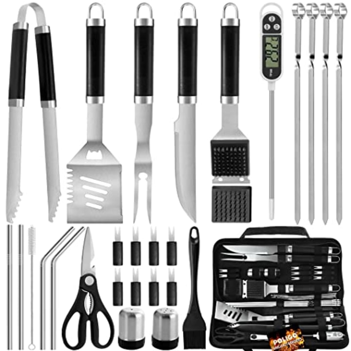 POLIGO 29 PCS BBQ Grill Accessories Stainless Steel BBQ Tools Grilling Tools Set with Storage Bag for Father&#039;s Day Dads Birthday Presents - Camping Grill Utensils Set Ideal Grilling Gifts for Men Dad