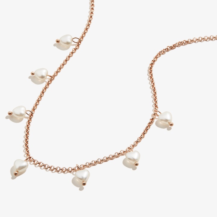 Pearl Hearts Drop Necklace, 17&#039;&#039;