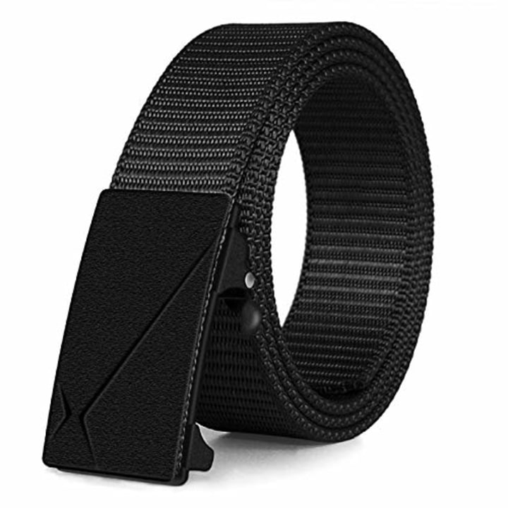 FAIRWIN Ratchet Web Belt,1.25 inch Nylon Web Automatic Buckle Belt - No Holes Web Belt for Men (Black Frosted, L- waist 42&quot;-46&quot;)