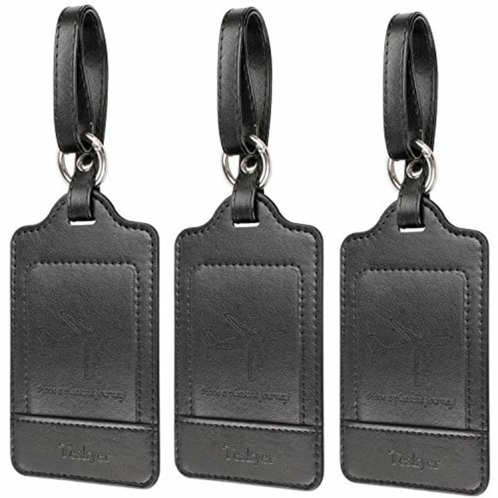 Teskyer Luggage Tag, 3 Pack Premium PU Leahter Luggage Tags Privacy Protection Travel Bag Labels Suitcase Tags