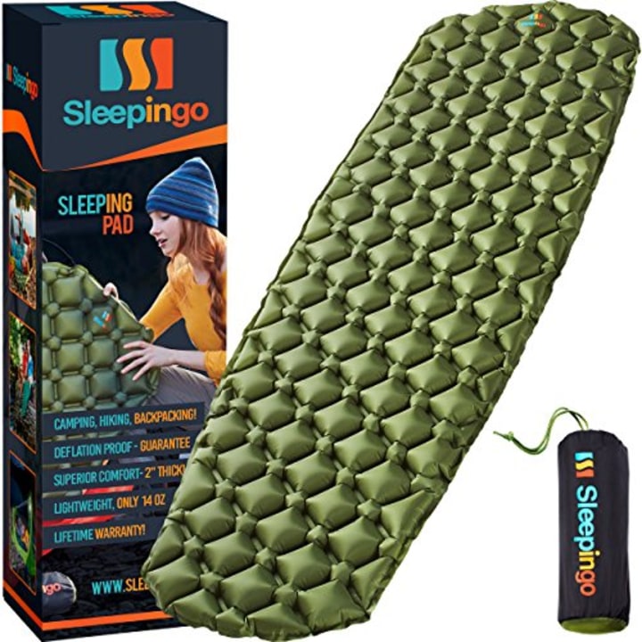 Sleepingo Camping Sleeping Pad - Mat, (Large), Ultralight 14.5 OZ, Best Sleeping Pads for Backpacking, Hiking Air Mattress - Lightweight, Inflatable &amp; Compact, Camp Sleep Pad