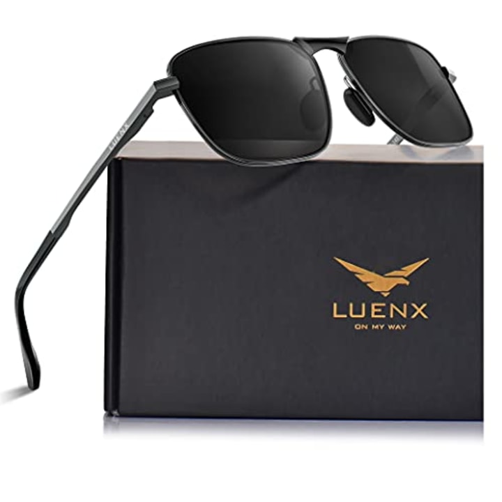 LUENX Men Rectangular Polarized Aviator Sunglasses