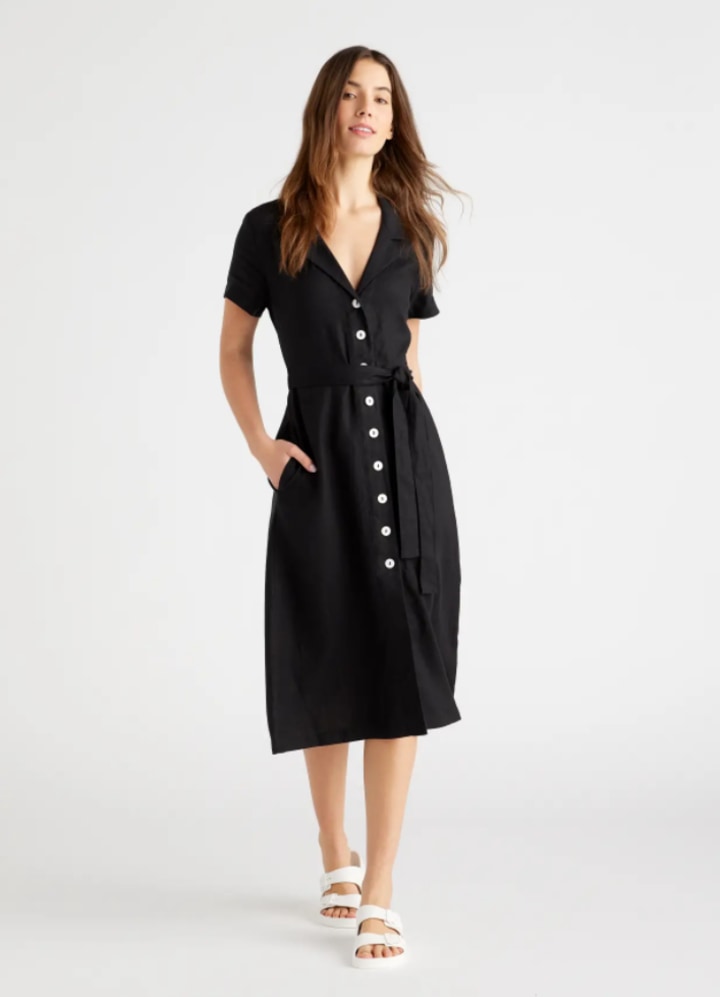 100% European Linen Button Front Dress