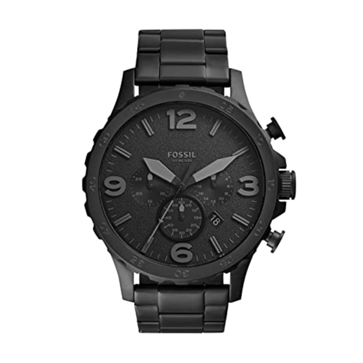 Fossil Men&#039;s Nate Quartz Stainless Steel Chronograph Watch, Color: Black (Model: JR1401)
