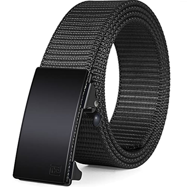 FAIRWIN Men&#039;s Ratchet Web Belt,1.25 inch Nylon Automatic Buckle Belt,No Holes Invisible Belt for Men(Black, S)