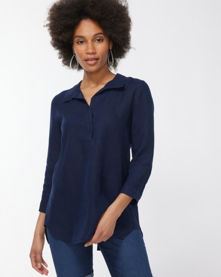 Chico&#039;s No Iron Linen Button Back Tunic