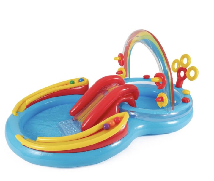 Multicolor Kids Inflatable Pool with Water Slide and Ring Toss