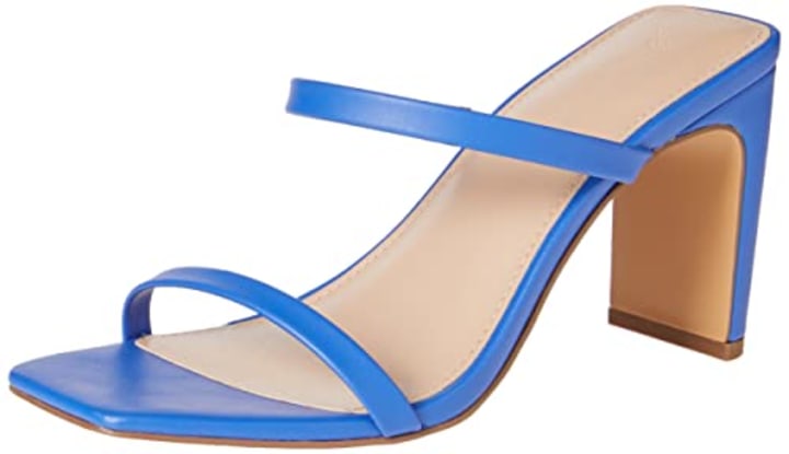 The Drop Women&#039;s Avery Square Toe Two Strap High Heeled Sandal, Dazzling Blue, 7.5