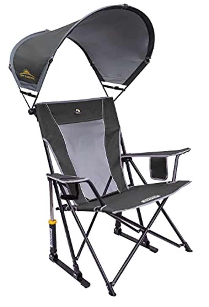 GCI Outdoor SunShade Rocker Collapsible Rocking Chair &amp; Outdoor Camping Chair With Canopy, Pewter