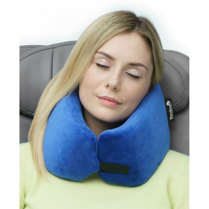 Sunny Bay Sunshine Pillows, Ergonomic Travel Pillow, Cervical Neck Support,  Airplane Bus Train Car Recliner Sofa Chair Cushion (Small, Navy Blue)
