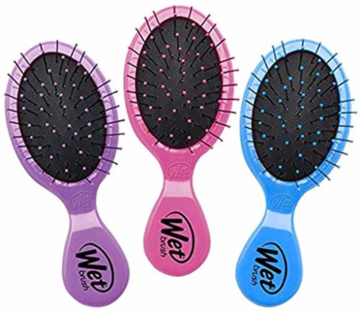 Wet Brush Multi-Pack Squirt Detangler Hair Brushes - Pink, Purple &amp; Blue, 3-Pack - Mini Detangling Brush with Soft IntelliFlex Bristles - Pain-Free Hair Brush for Curly &amp; Thick Hair - Women &amp; Men