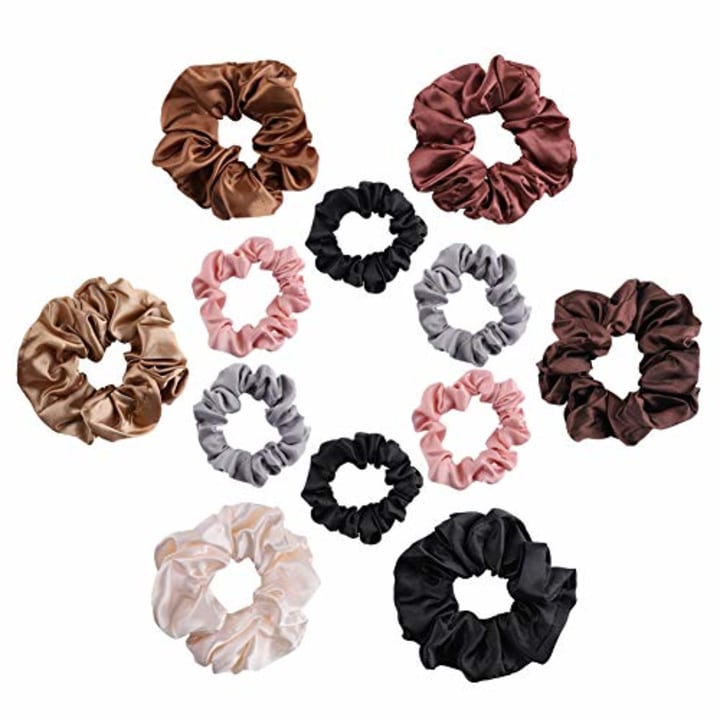 Hair Scrunchies Set, 12Pcs Elegant Solid Elastic Ponytail Holder for Women and Girls, Satin Hair Ties for Gentle Style Preservation and Breakage Prevention, Multi-colored