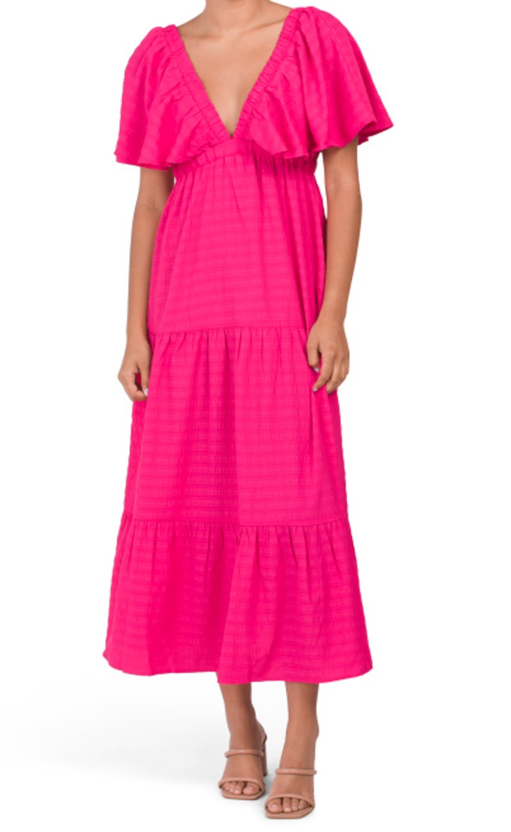 Tiered Cape Sleeve Midi Dress